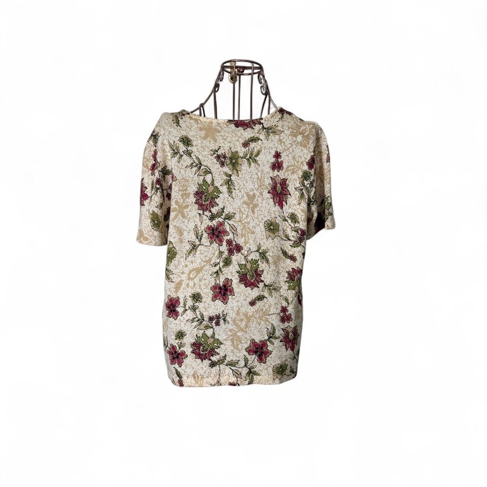 Y2K Women's Laura Scott Women's Floral Print Top Size Large Short Sleeve Beige - Picture 2 of 4